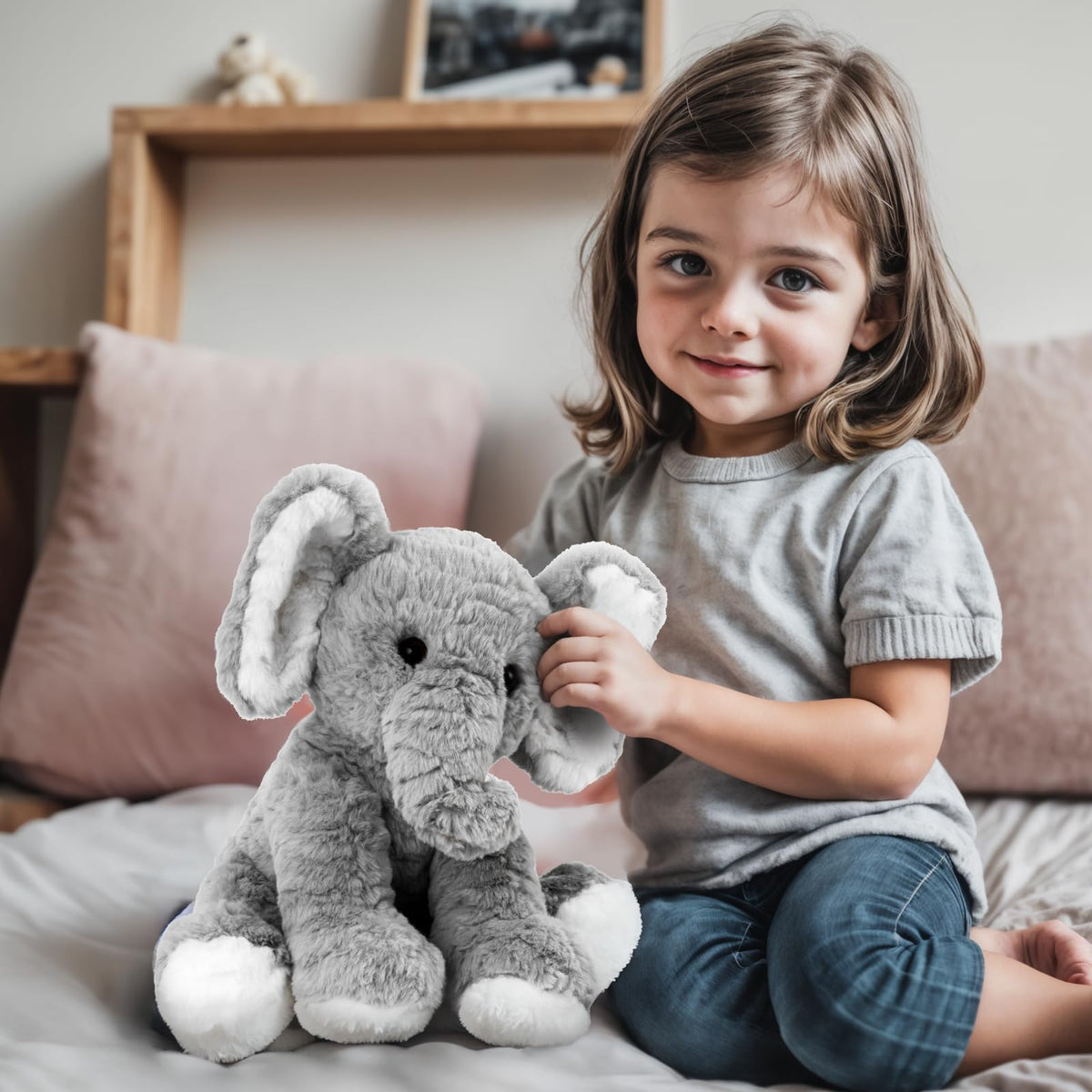 Mikee Fluffie elephant plush as travel buddy during trips