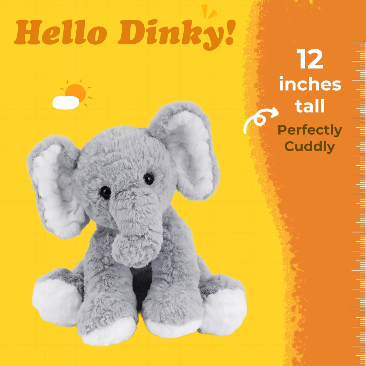 Mikee Fluffie elephant plush showing machine-washable care