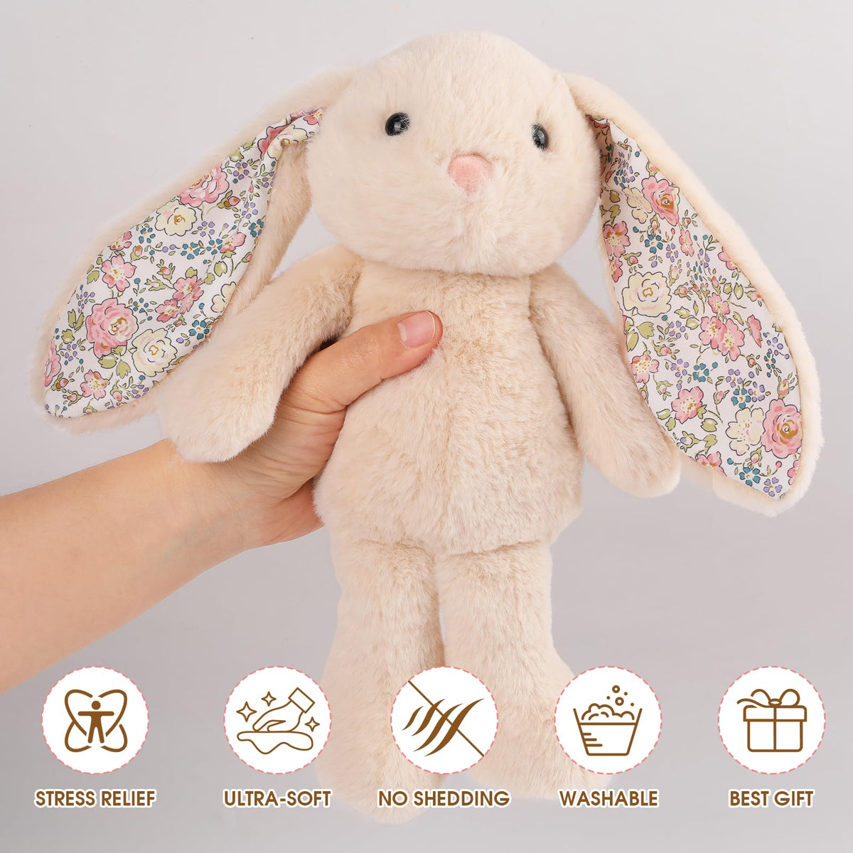 Mikee Fluffie machine-washable bunny stays fresh after playtime and adventures
