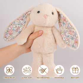 Mikee Fluffie machine-washable bunny stays fresh after playtime and adventures