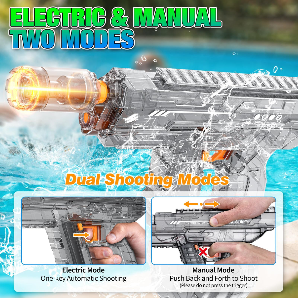 Mikiomie electric water gun 1200mAh battery enables long sessions