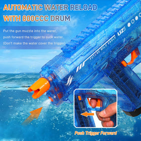 Mikiomie water gun with 1200mAh battery for long sessions.