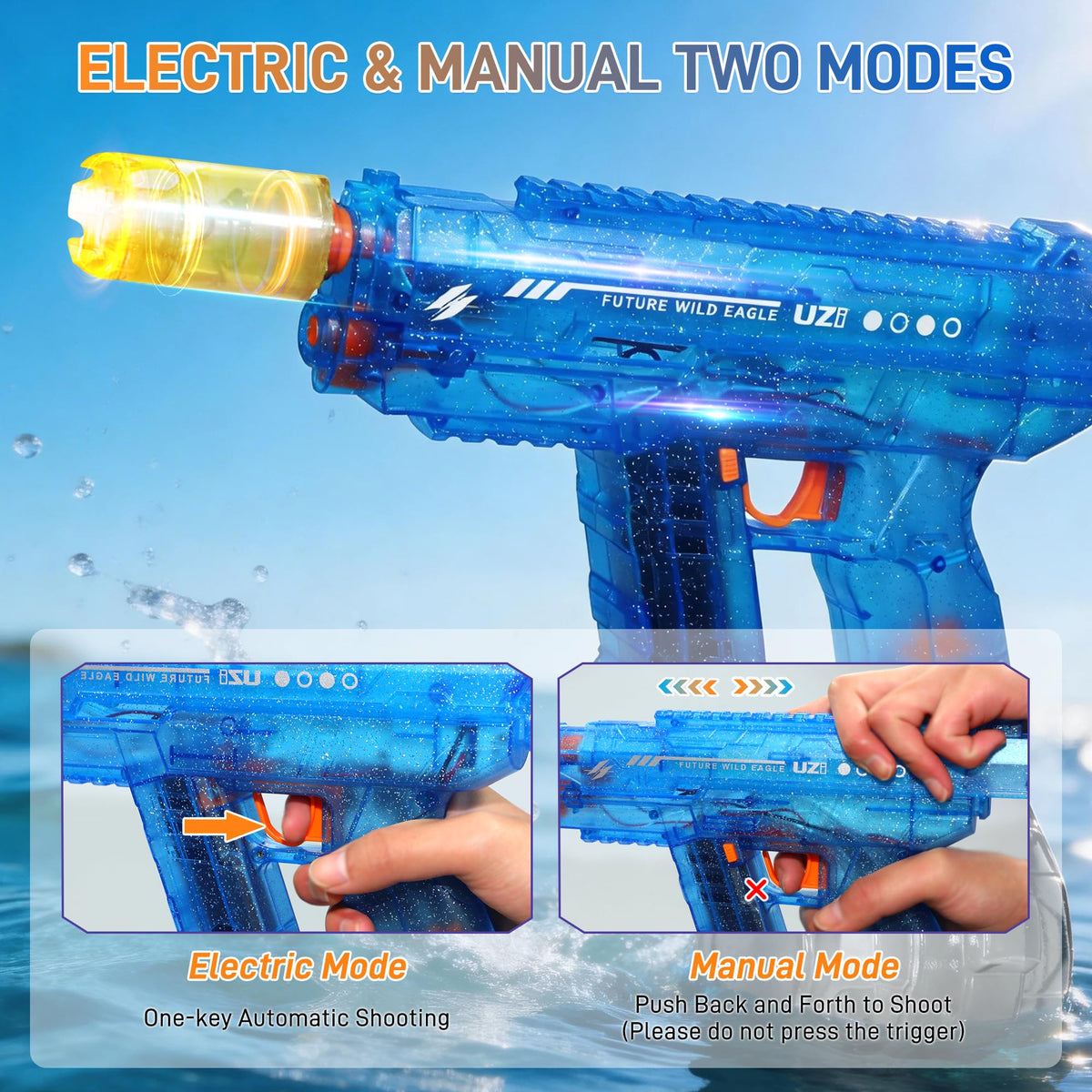 Mikiomie electric water gun 800cc tank for fewer refills.
