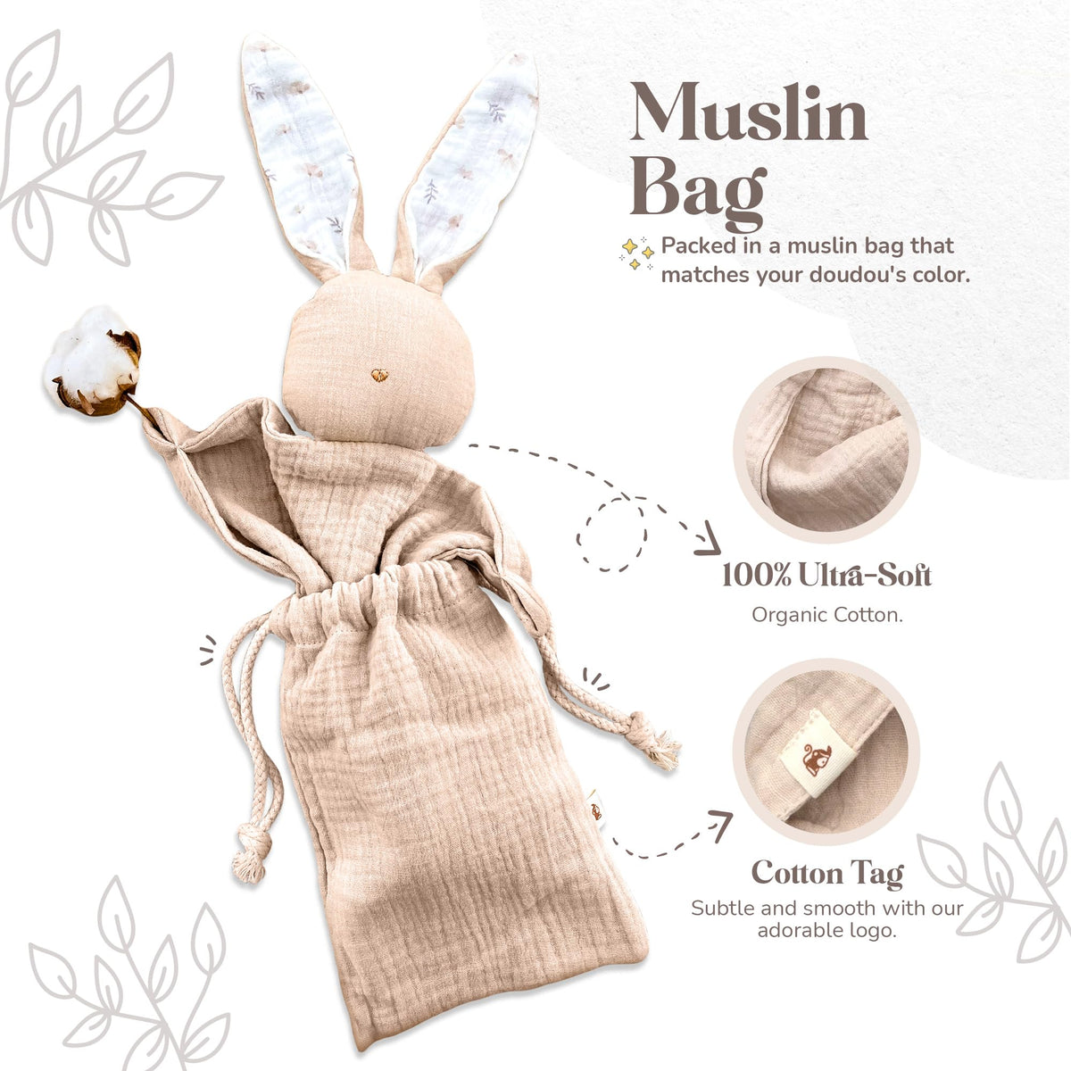 Mikito Bunny Lovey in hand demonstrates easy handling for newborn grasping moments.