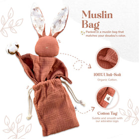 Mikito Lovey Bunny measures 12x12 inches for easy handling.