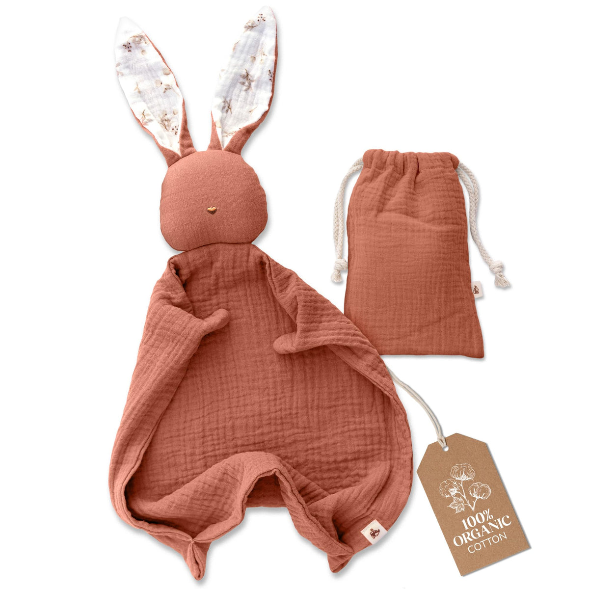 Mikito Lovey Bunny in organic cotton muslin offers gentle, breathable comfort.