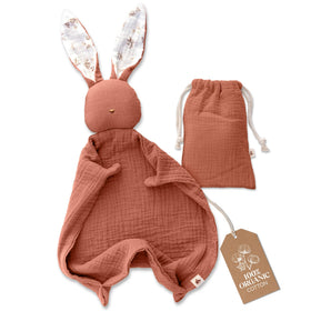 Mikito Lovey Bunny in organic cotton muslin offers gentle, breathable comfort.