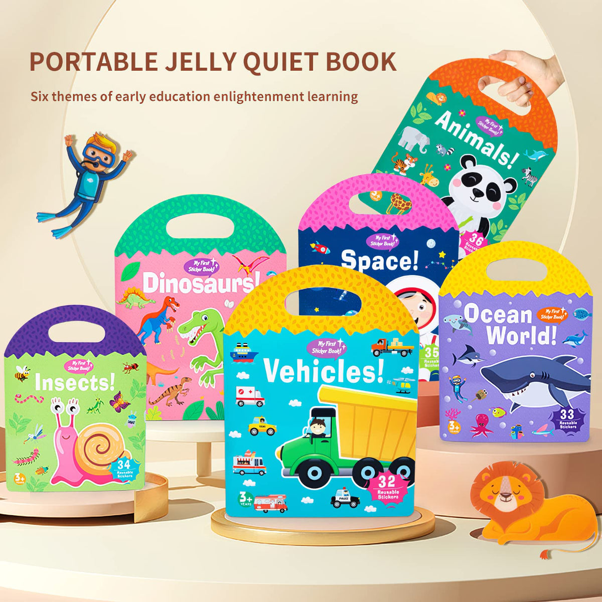 MIKNEKE Jelly Sticker Book insects page supports fine motor skills and focus
