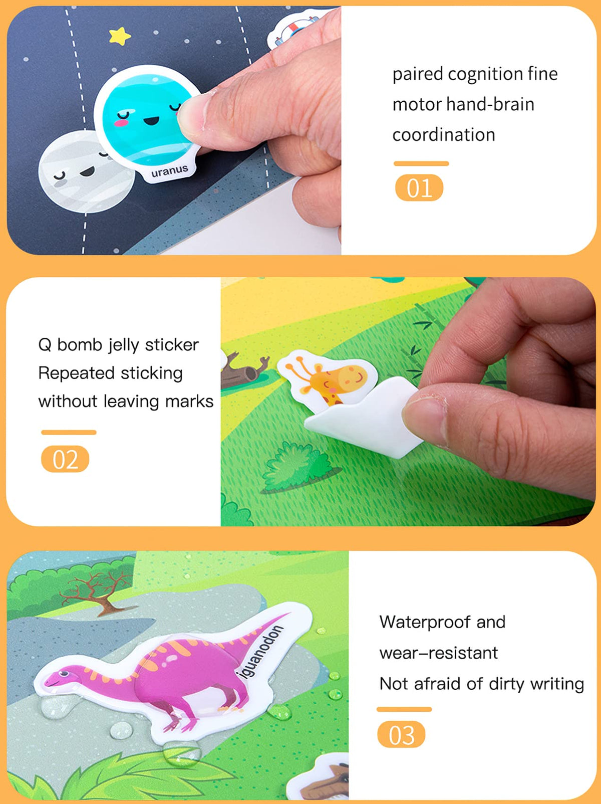 MIKNEKE Jelly Sticker Book space page invites creativity and pretend exploration