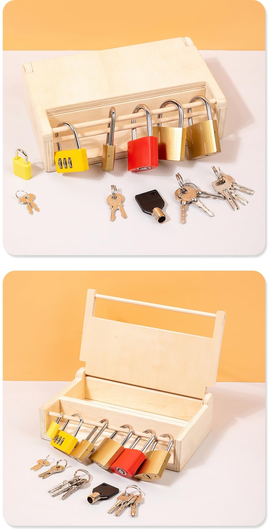 MIKNEKE lock-key play for kids promotes concentration during unlocking challenges.