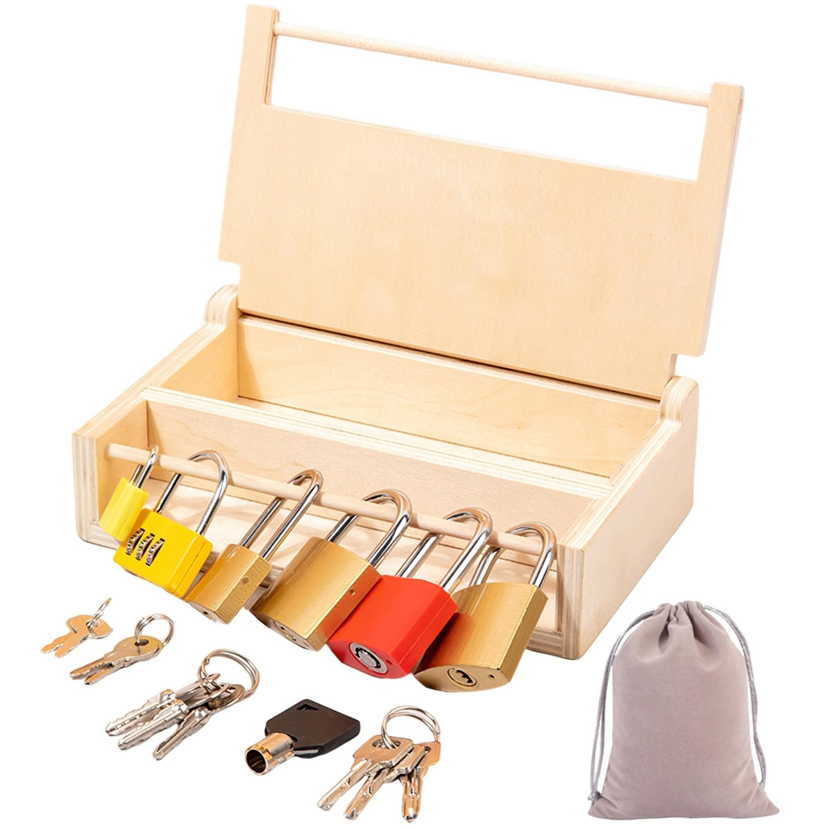 MIKNEKE Montessori lock-key tray for organized matching and hands-on practice.