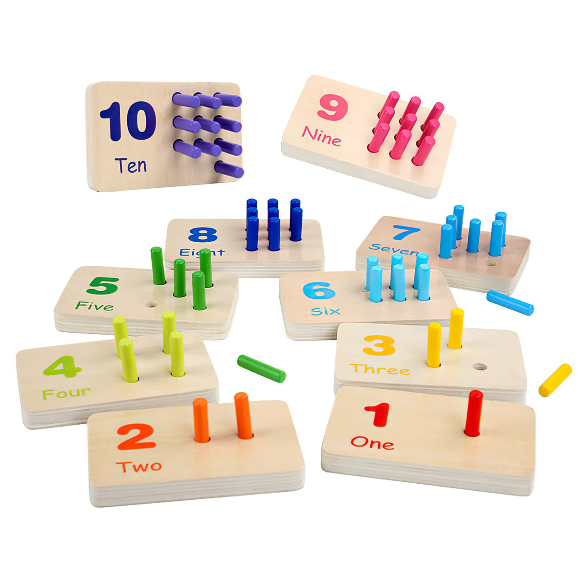 MIKNEKE Montessori number counting peg board with colorful pegs for early math learning.
