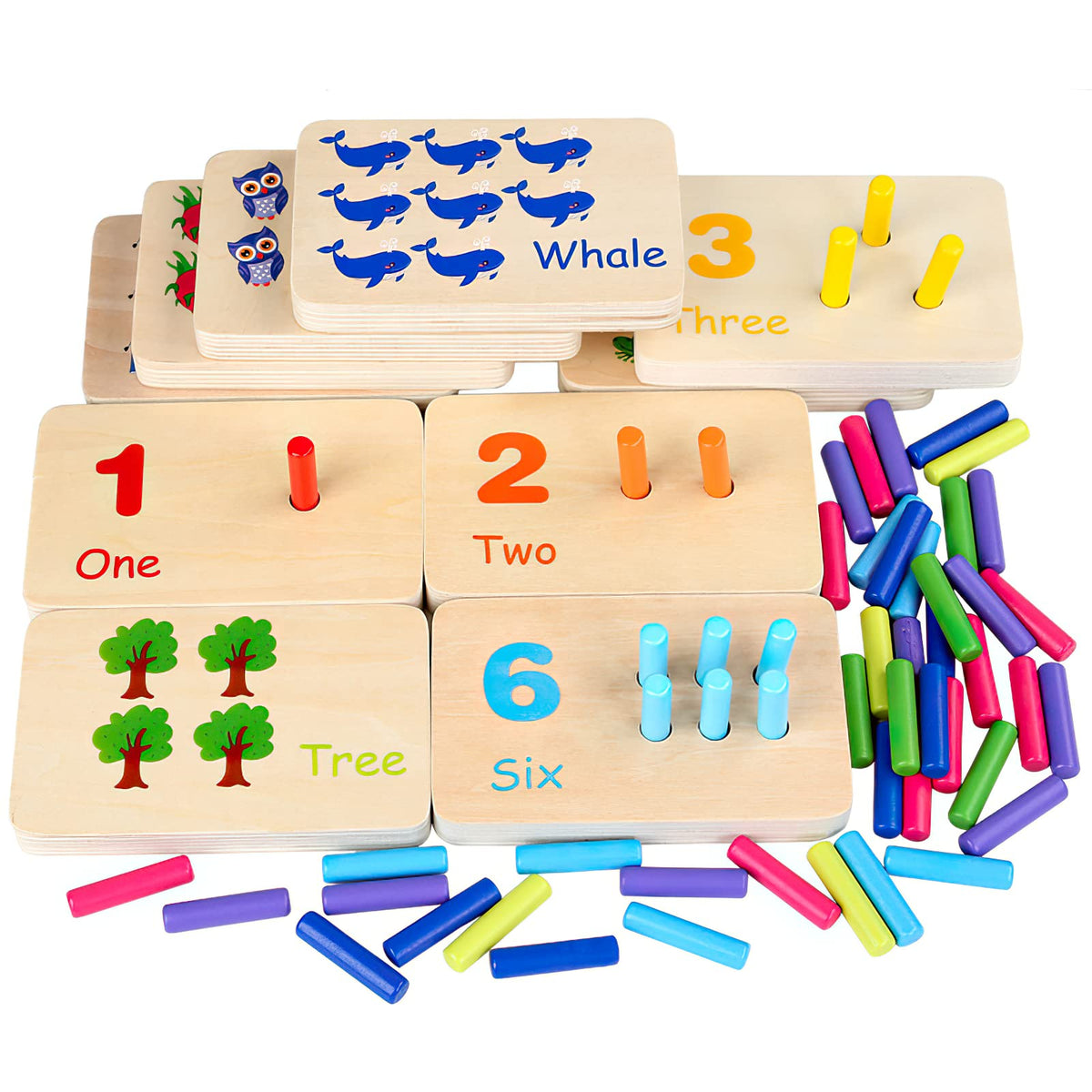 MIKNEKE wooden peg board set offers durable, natural materials for classroom use.
