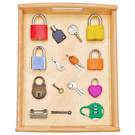 MIKNEKE wooden tray with locks and keys for organized play