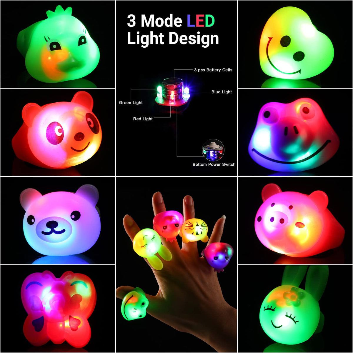 Mikulala light-up rings panda pink safe, stretchy wear for little fingers