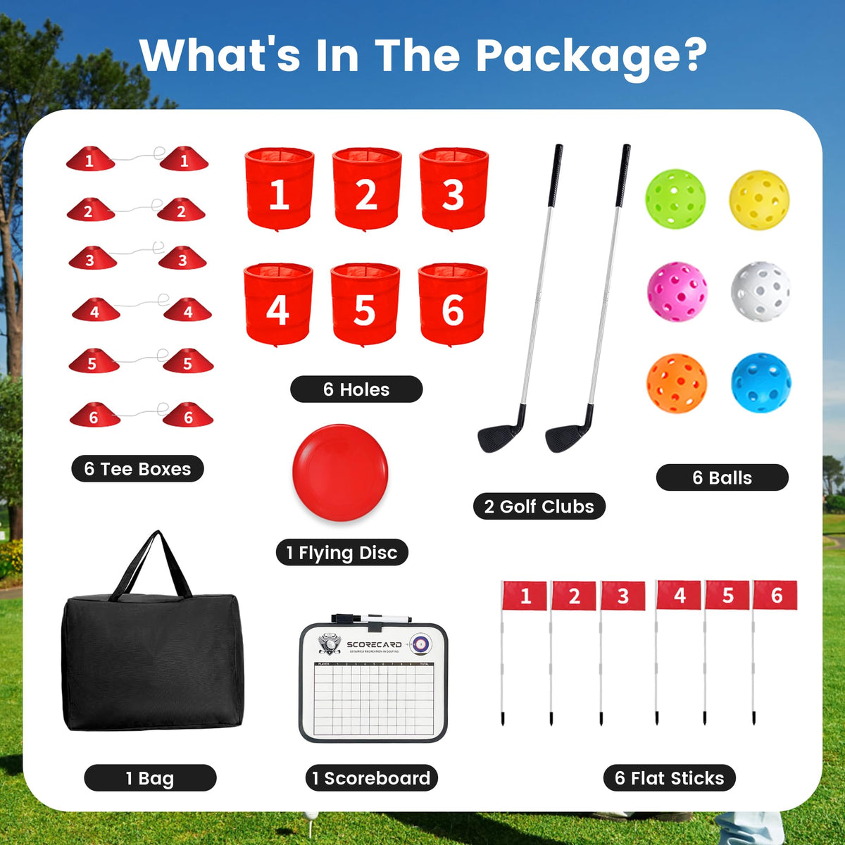 MILBOPAX golf balls included for immediate play and practice.