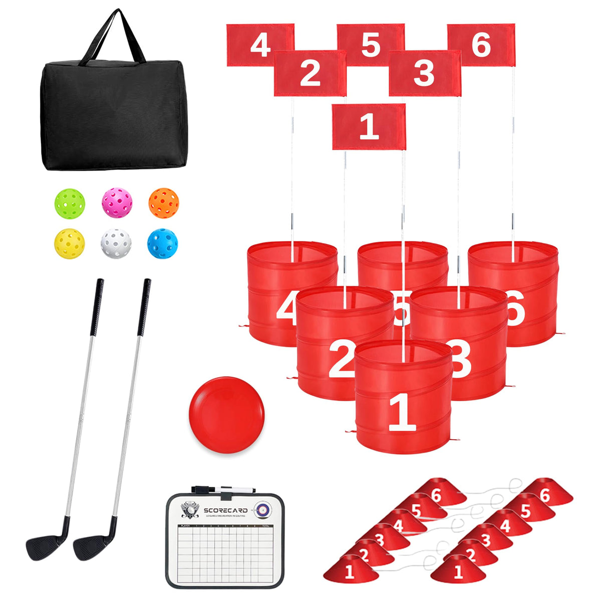 MILBOPAX golf bucket set with six holes for portable backyard play.