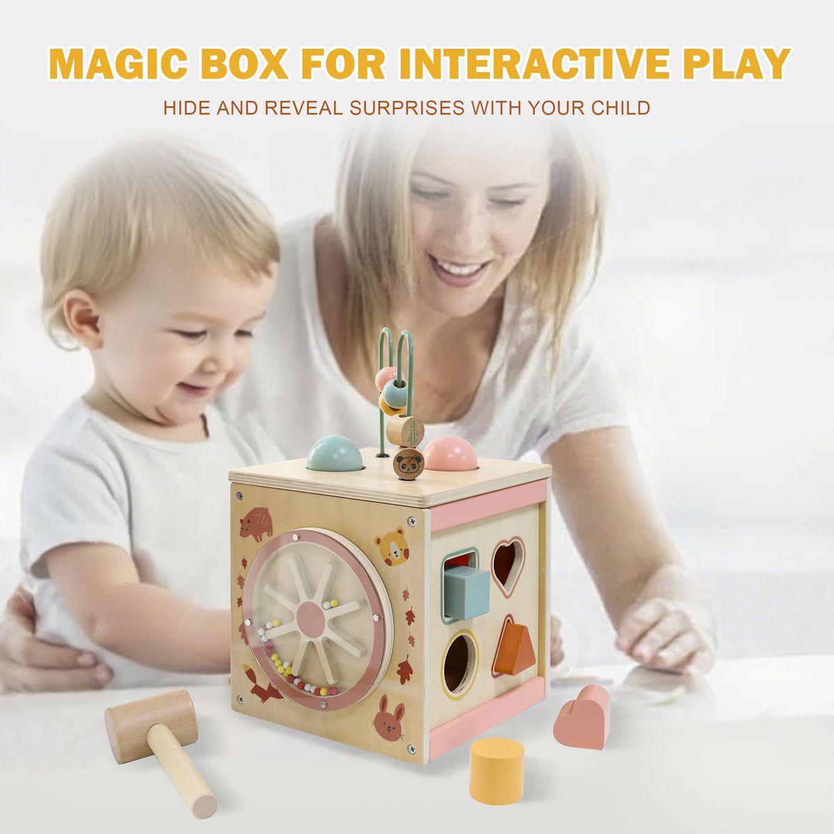 MILEFUN wooden cube magic box for peek-a-boo play and exploration