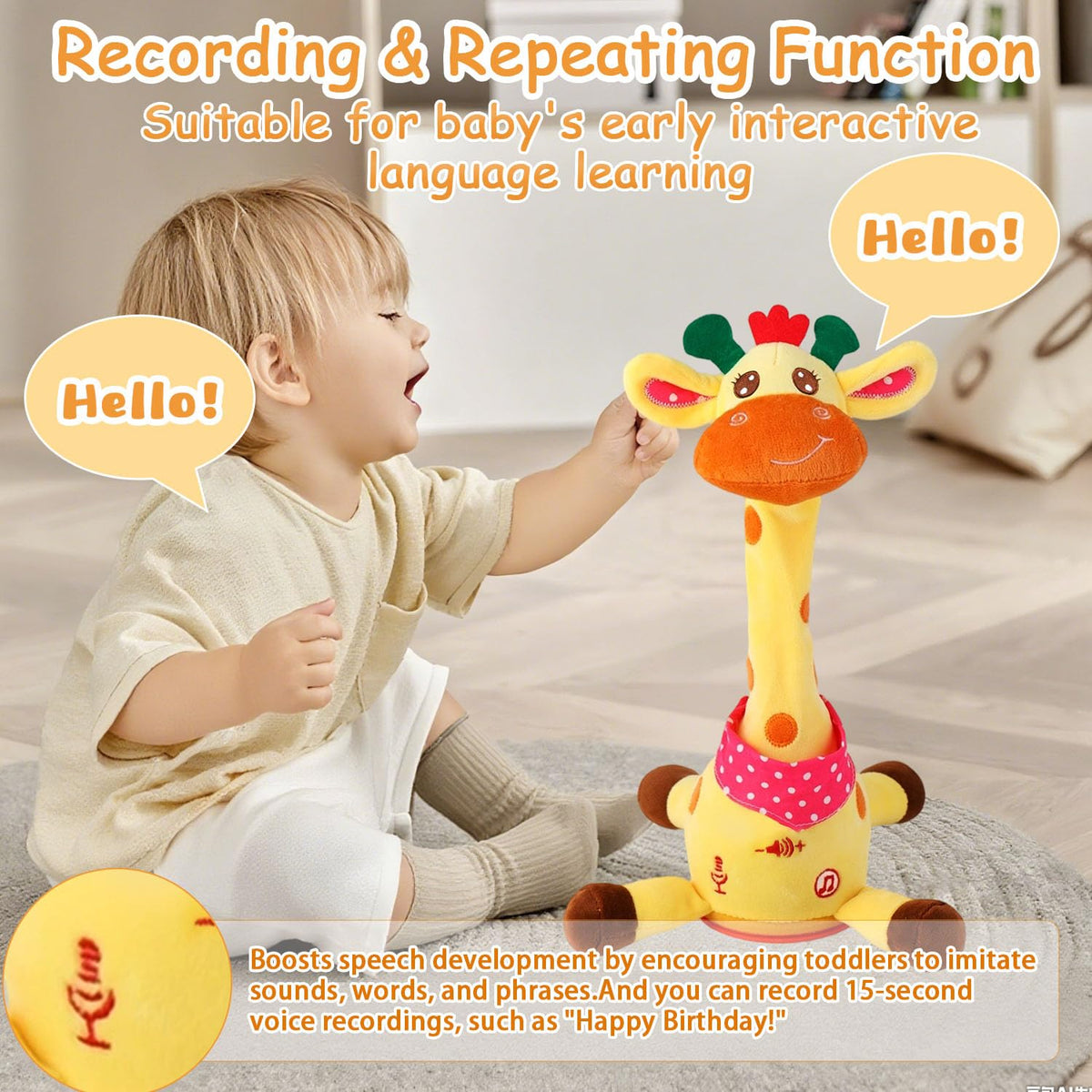 MILEGI recording and repeating feature captures your voice for interactive play.