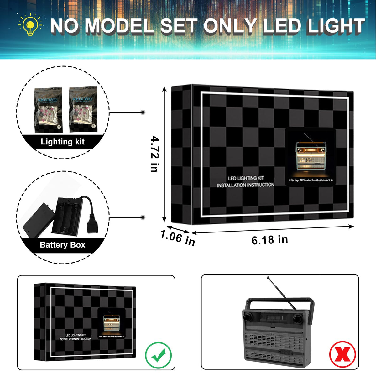 Mililier LED light kit for Lego 10334 Retro Radio all-in-one upgrade for diorama showcases.