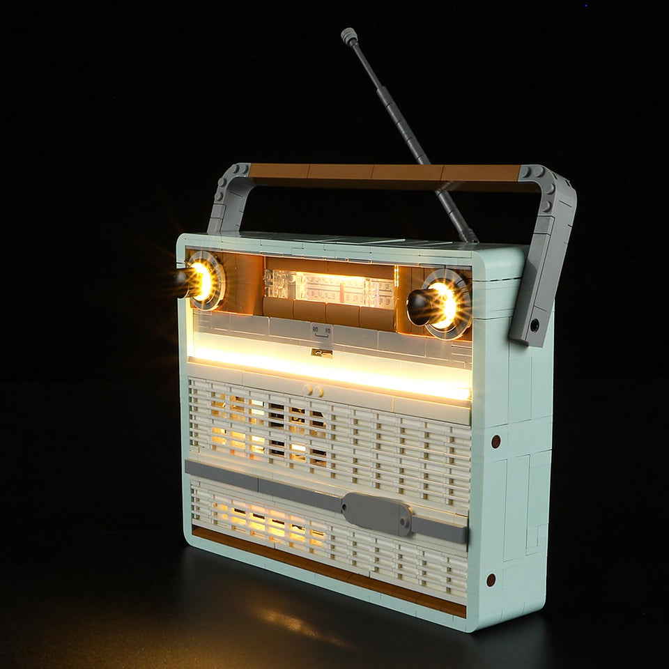 Mililier LED light kit for Lego 10334 Retro Radio front-lit display enhances realism.