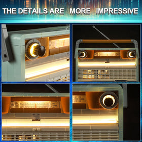 Mililier LED light kit for Lego 10334 Retro Radio installation manual via QR code prompts.