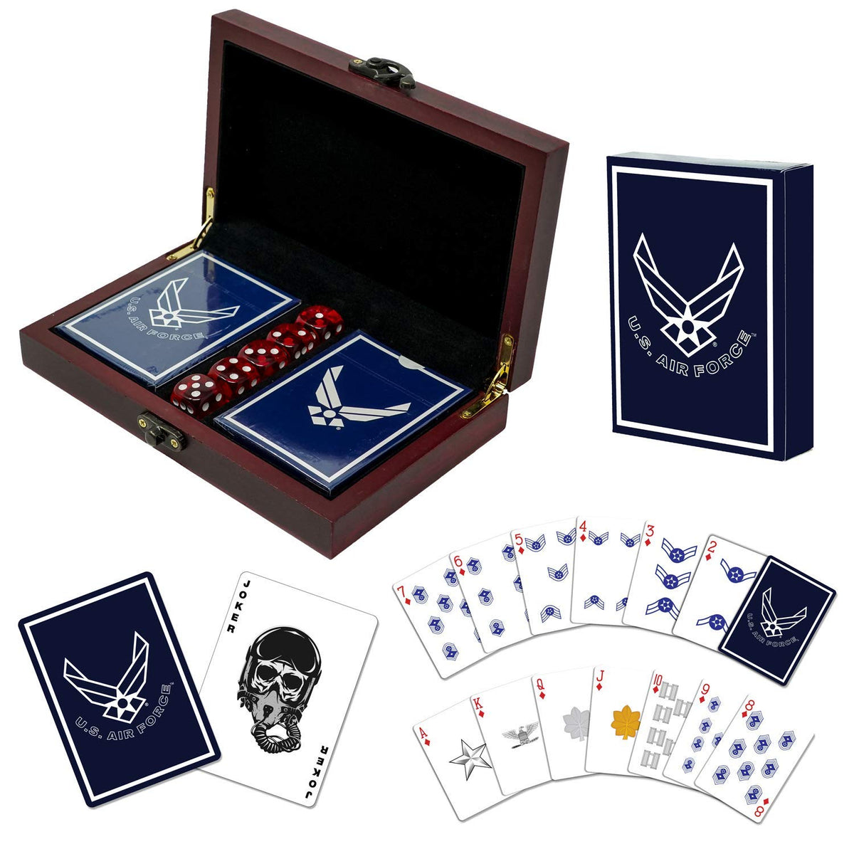 Military Gift Shop USAF playing cards dice keepsake box shines on game night