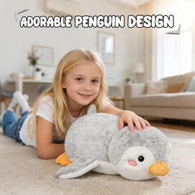 Milkcheesepals penguin plush with embroidered blush adds charm for display.