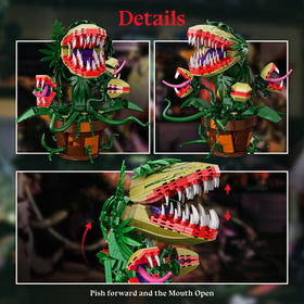 Millionspring Audrey II tongue and mouth detail built with blocks and stickers for authentic horror vibe.