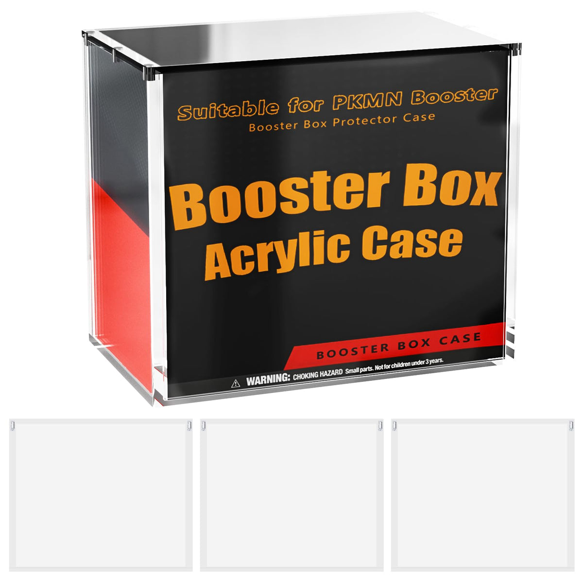 Millsten PKMN booster box case side view showing crystal-clear protective acrylic