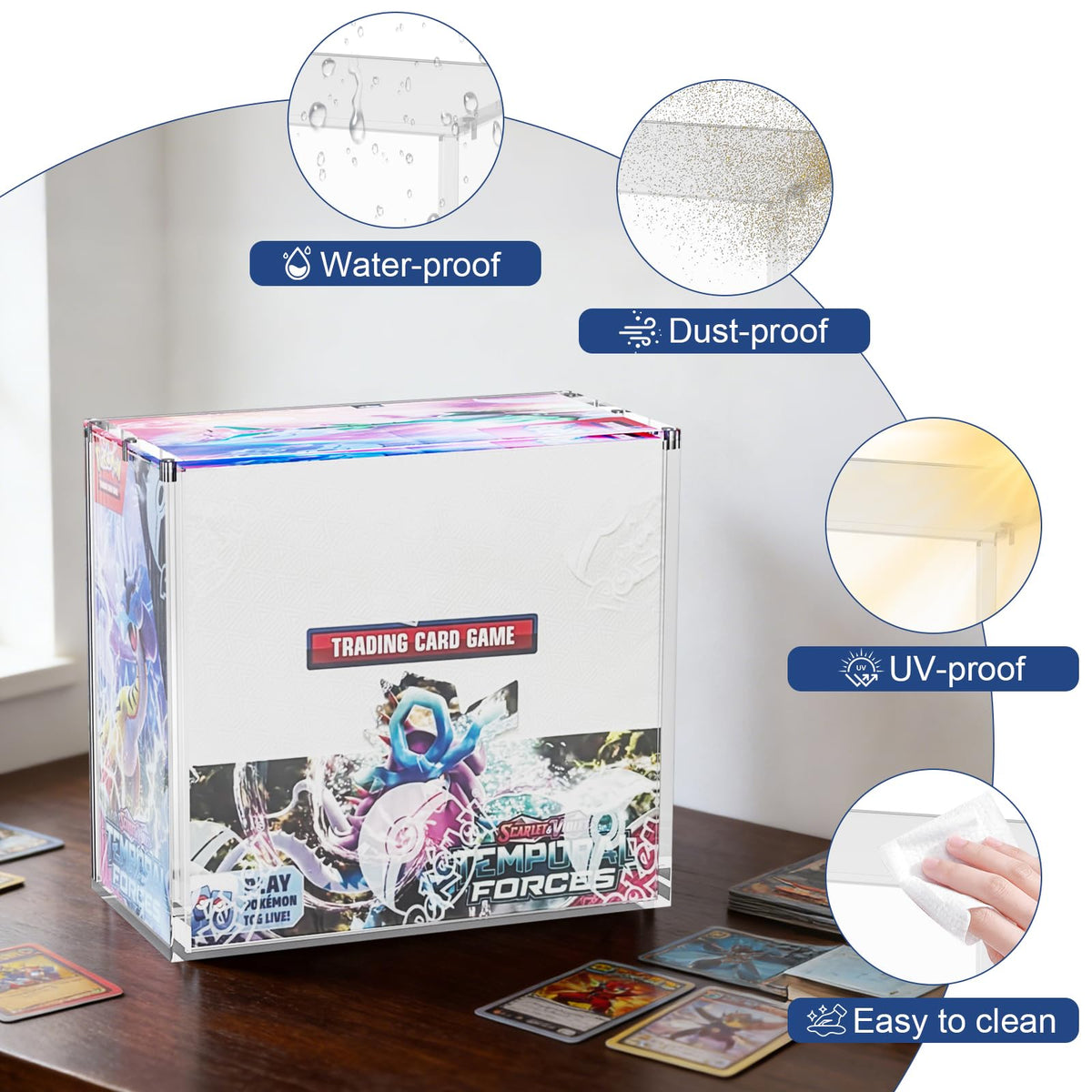 Millsten PKMN booster box display with crystal-clear visibility for details