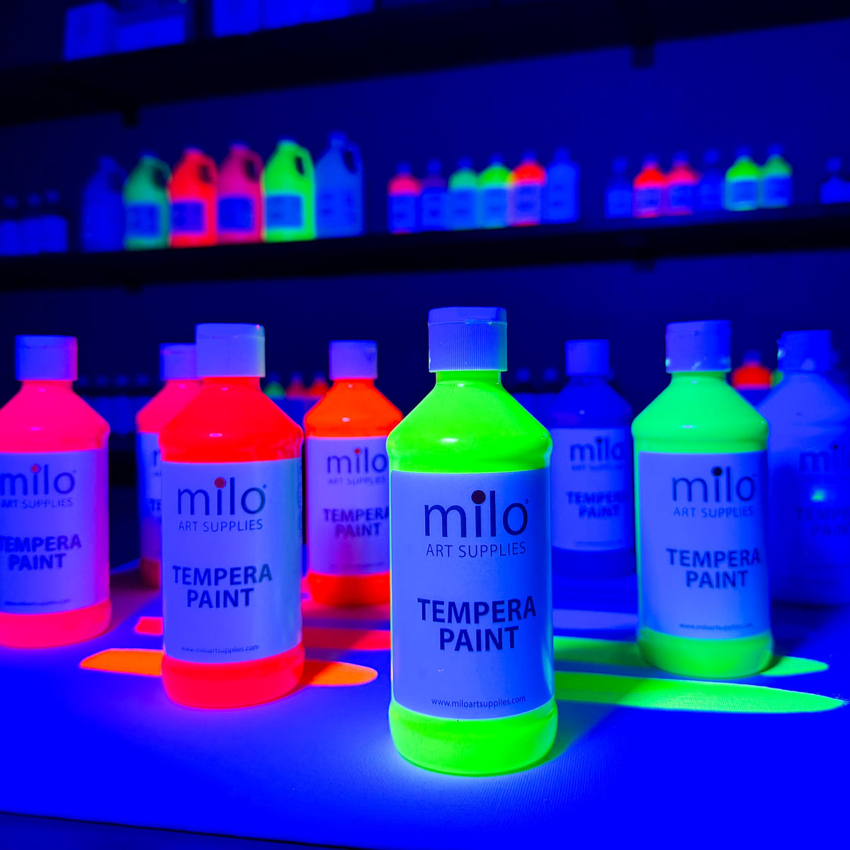 Milo fluorescent red bottle offers high-visibility neon color for banners