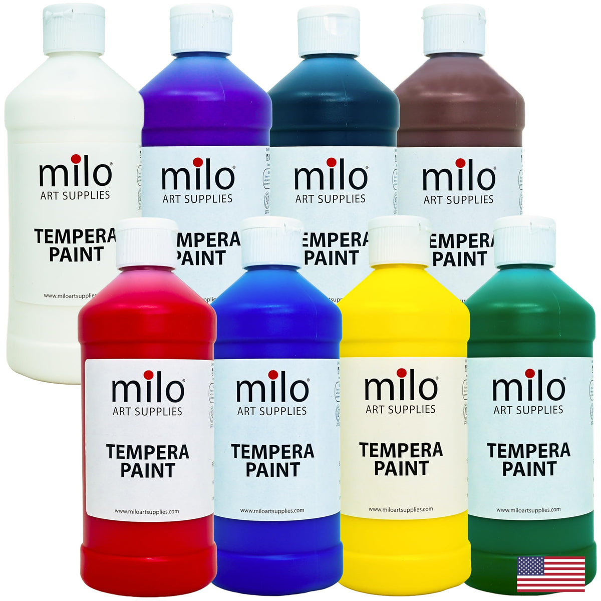 Milo washable paint set with eight colors in 16oz bottles ready for classroom art