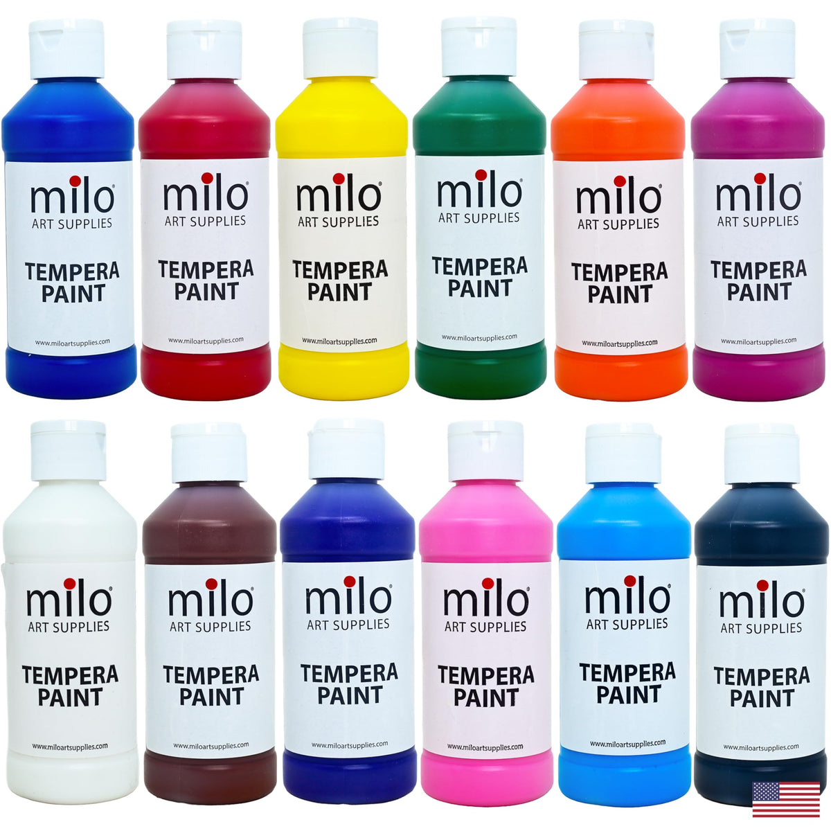 Milo Washable Tempera Paint red bottle—vibrant color with easy cleanup after classroom projects.