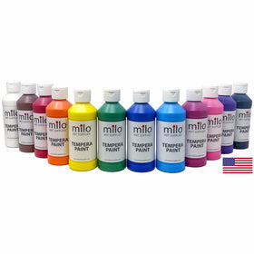 Milo Washable Tempera Paint yellow bottle—bright hue ideal for posters and blends.