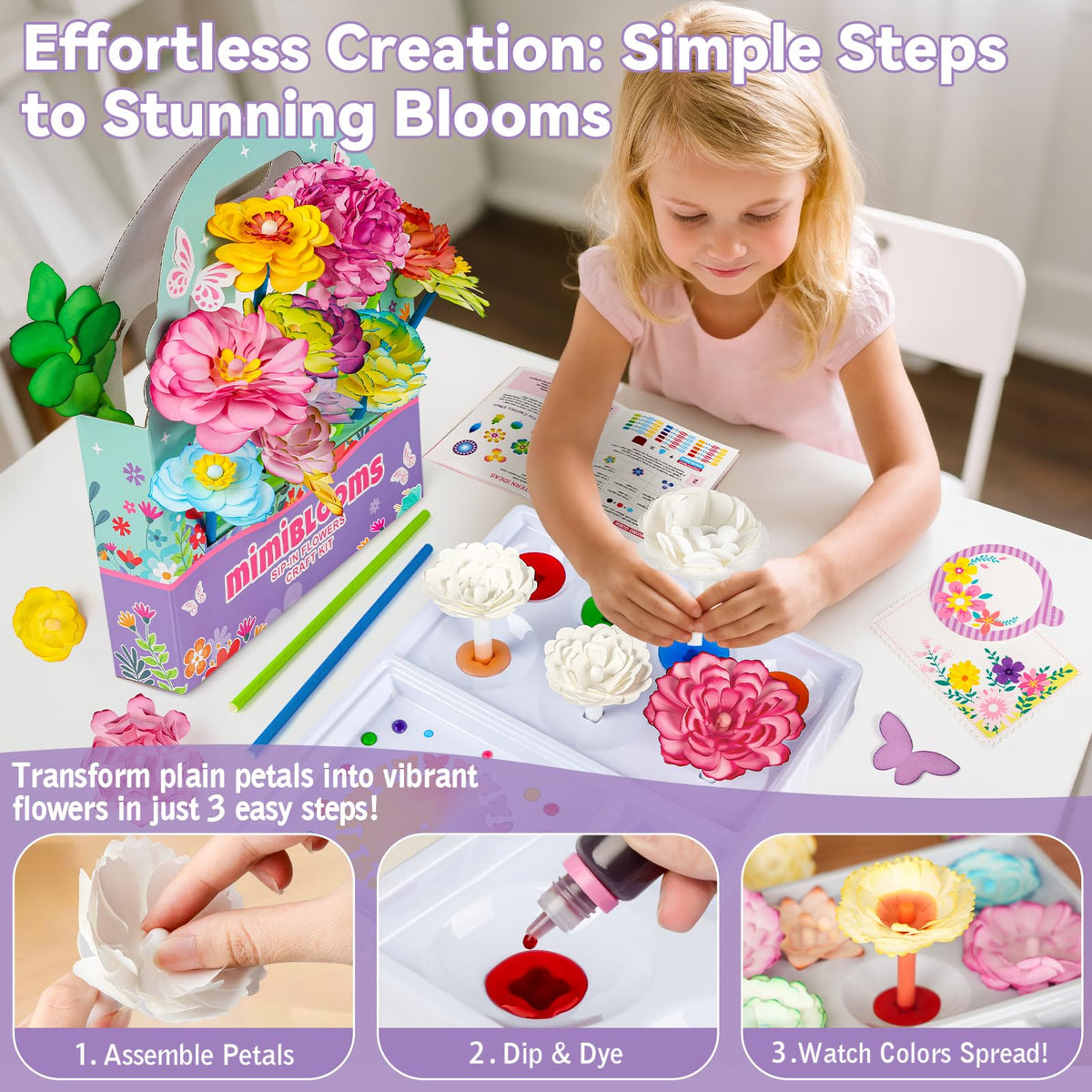 Mimiblooms droppers demonstrate color movement during dye experiments.