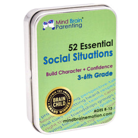 Mind Brain Emotion 52-essential-social-situations deck in tin boosts classroom conversations.