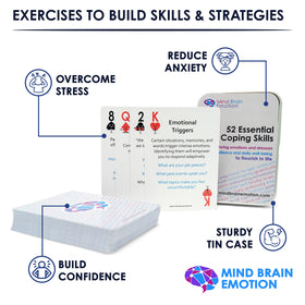 Mind Brain Emotion coping cards in hand demonstrating quick exercises for calmer moments.