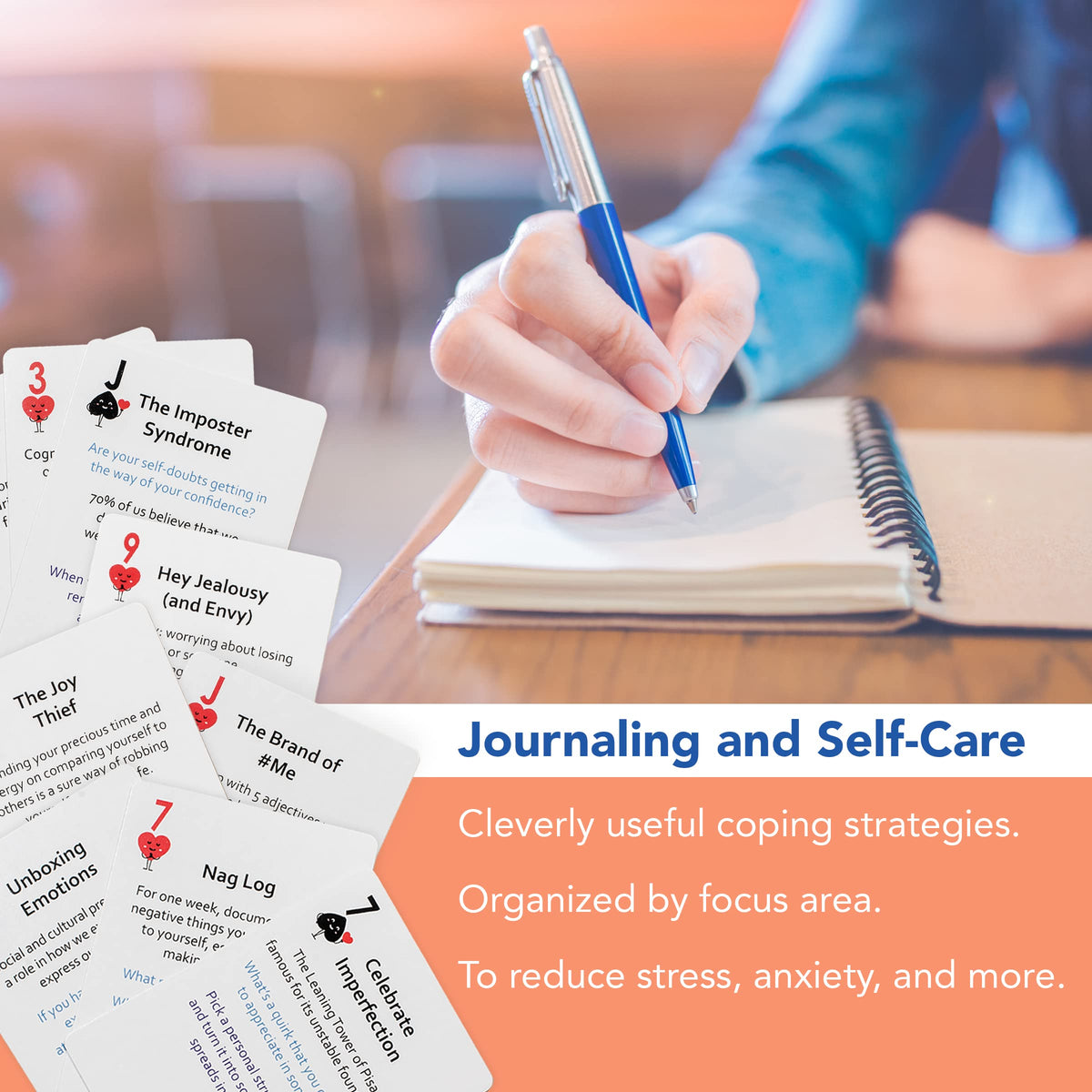 Mind Brain Emotion coping cards tin case highlighting pocket-friendly format for on-the-go practice.