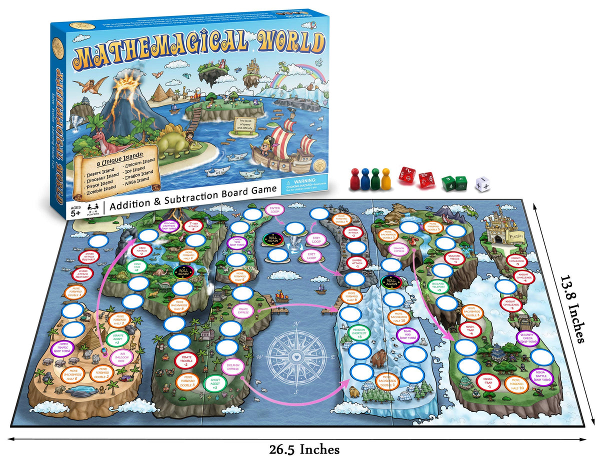 Mind Inventions Mathemagical World Dinosaur Island board encourages quick addition and subtraction