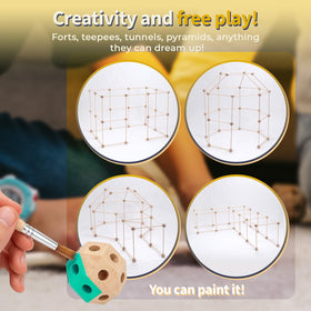 MIND KIDZ wooden fort spheres for versatile, stable structures.
