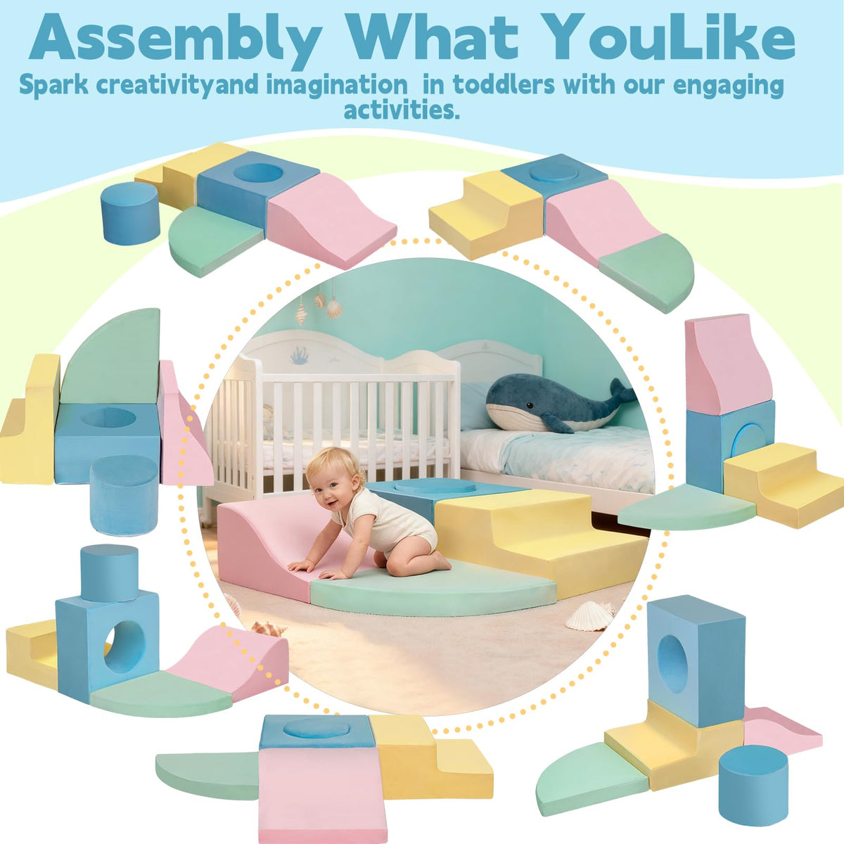 MIND&ACTION soft play blocks with crawling tunnel for safe home play