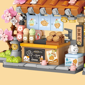 MindBox Lucky Cat Building Set cat shop interior with accessories.
