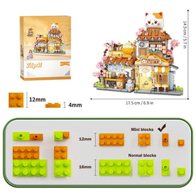 MindBox Lucky Cat Building Set taiyaki and flowers detail for cozy playtime.