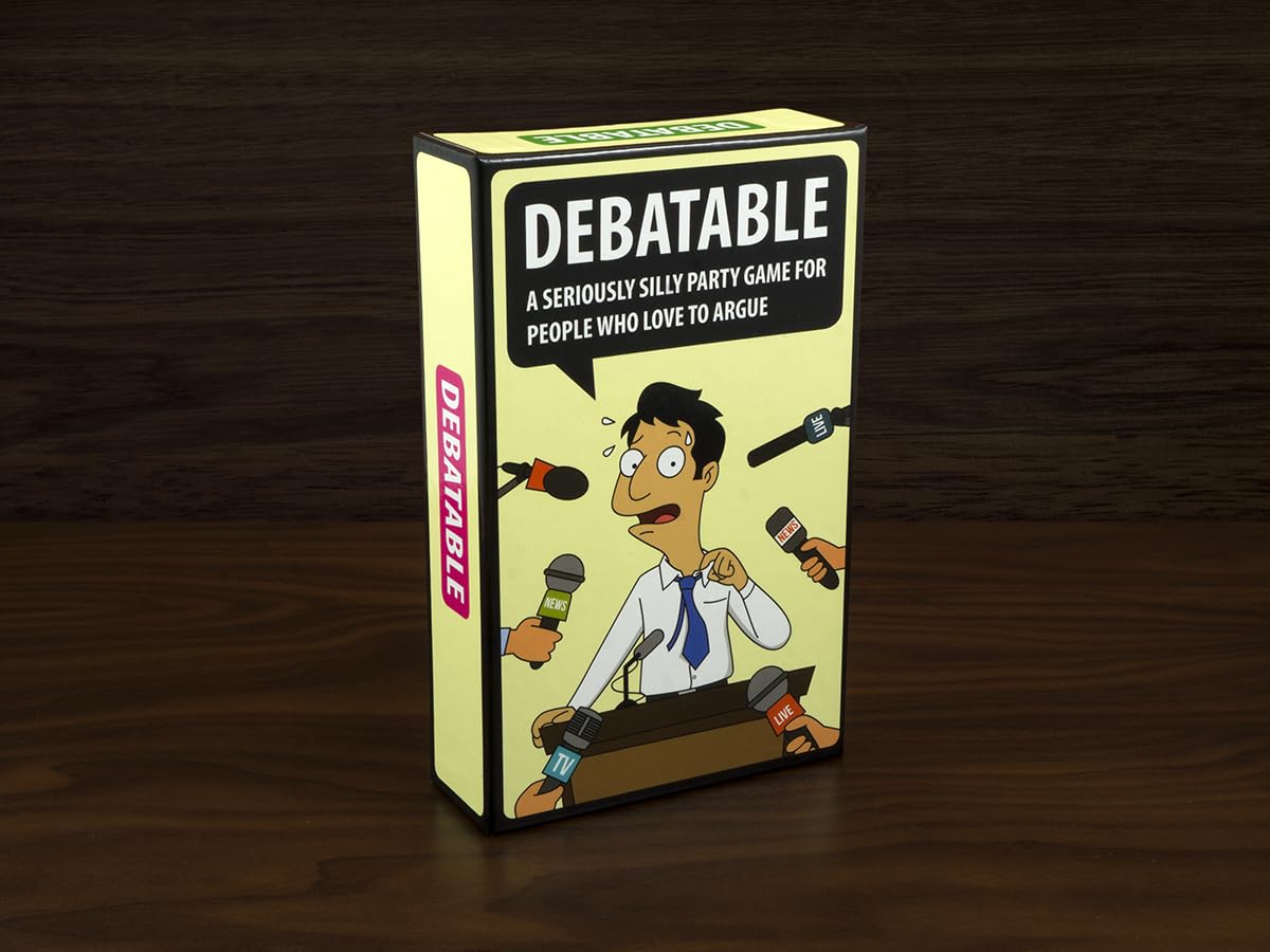Mindmade Debatable packaging-open signals a ready-to-play party game experience.