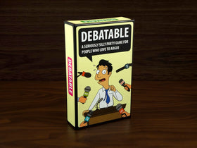 Mindmade Debatable packaging-open signals a ready-to-play party game experience.