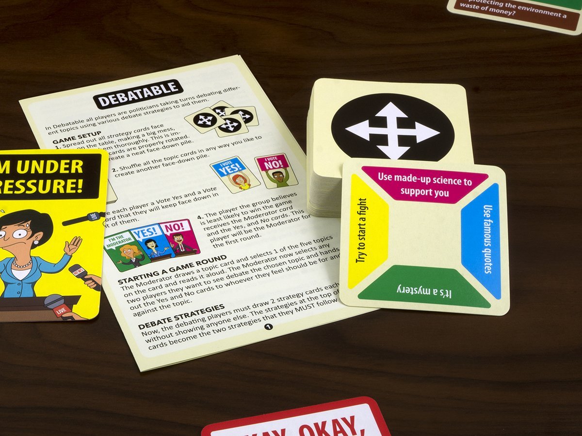 Mindmade Debatable topic-cards spread invites diverse and entertaining discussions.