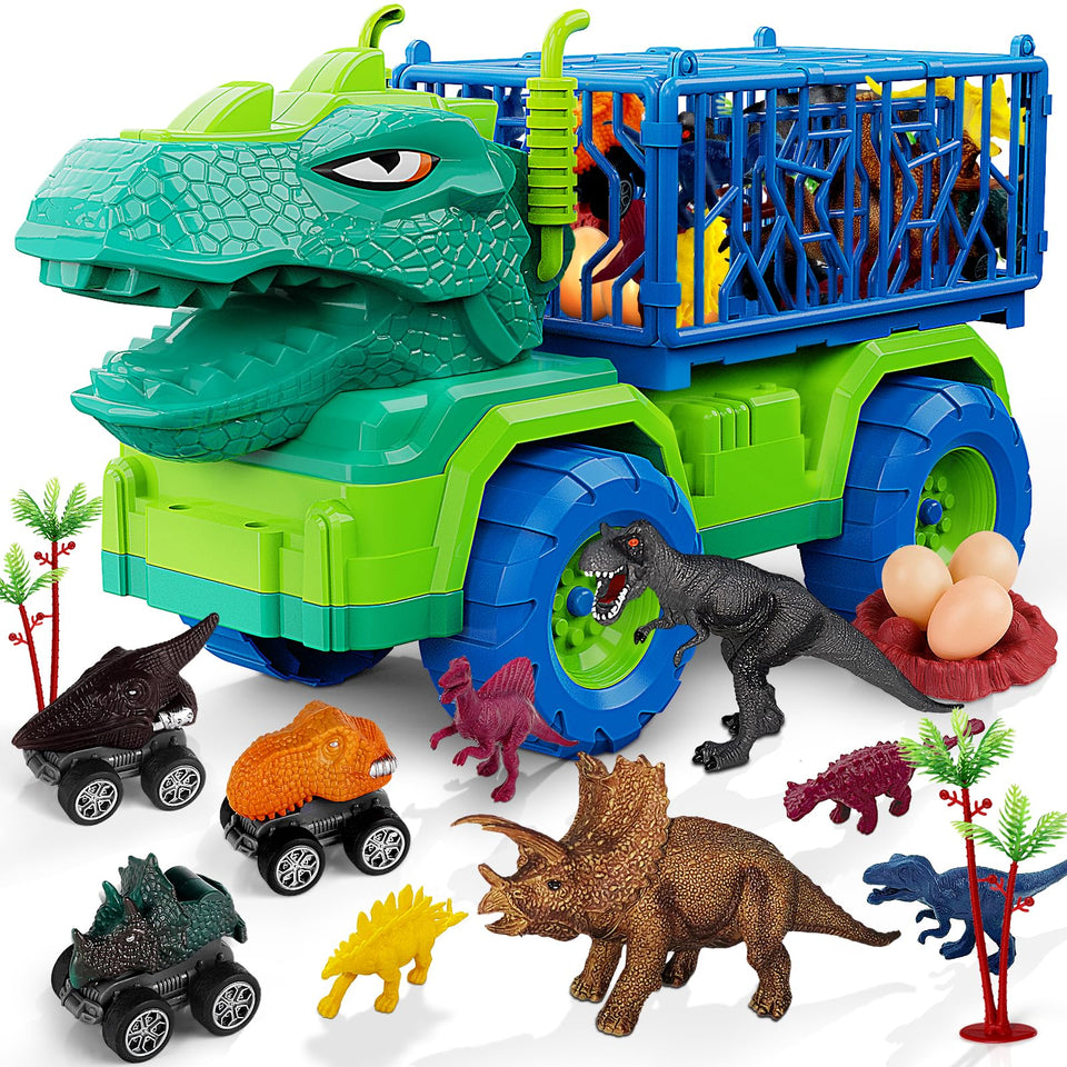 MindPal 19 in 1 dinosaur transport truck with T-Rex head for imaginative play.
