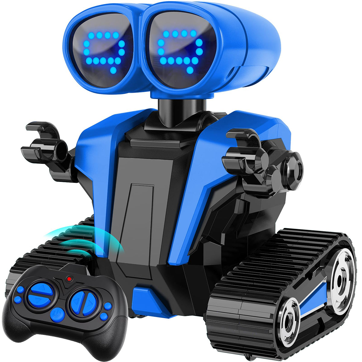 MindPal blue robot toy with LED eyes, easy remote play for kids.