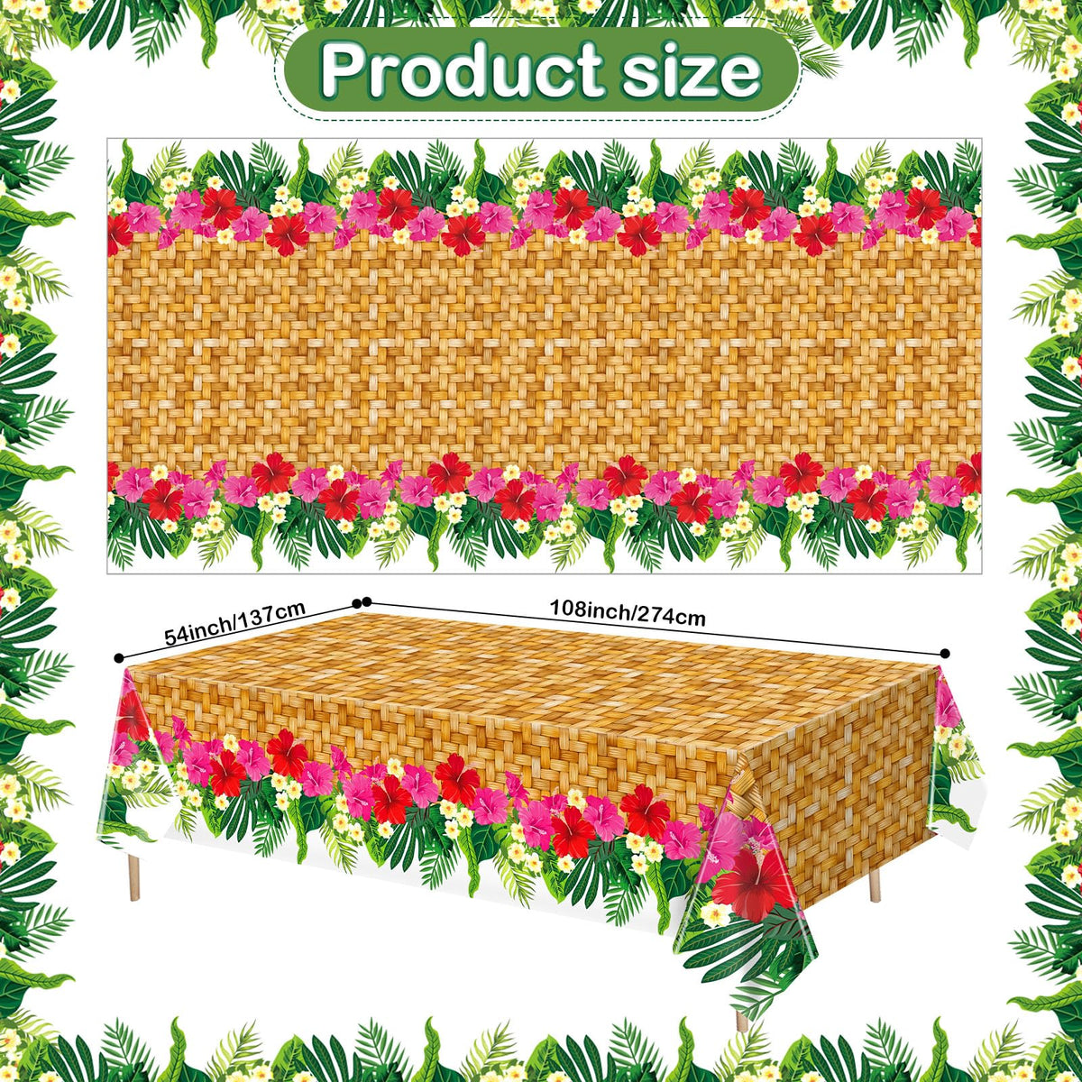 Mindsoft Hawaiian theme tablecloth for outdoor use, adding tropical ambiance to patio parties.